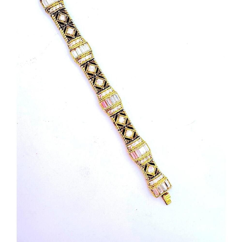 Judith Ripka rare gold  clad 925 silver 6.46ctw baguette & 3.34ctw CZ bracelet